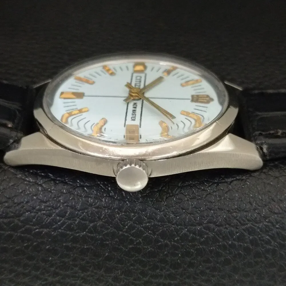 Vintage 1986 Citizen Manual Wound Mens Silver Watch & White accents